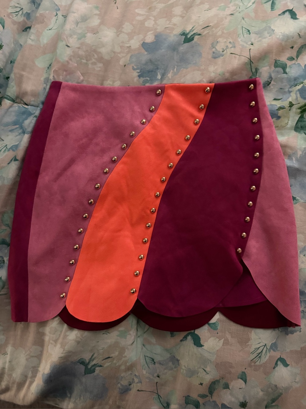Colorblock Scallop Mini Skirt in Pink & Orange